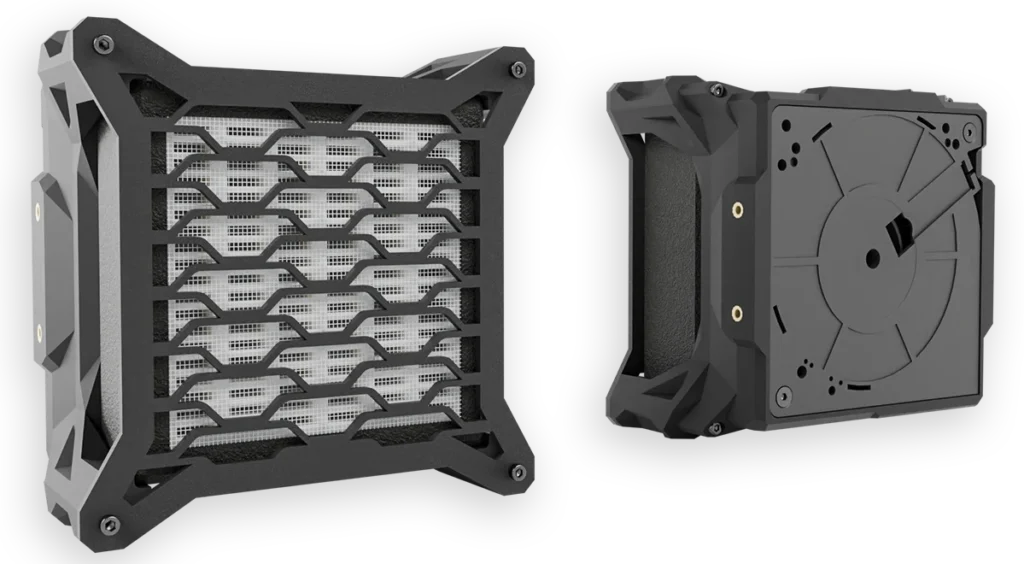 RatRig Rat Pack: Square black filter with protective grille and mounting system.