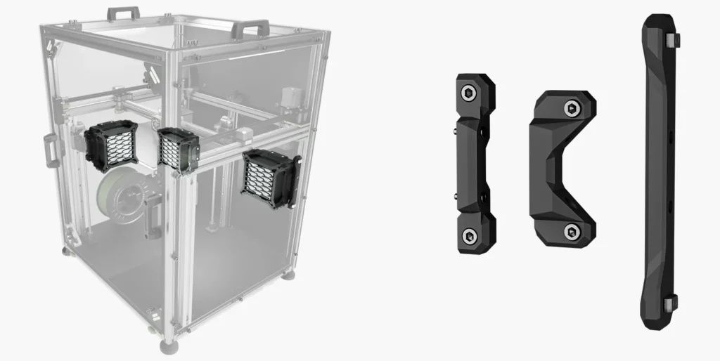 RatRig Rat Pack: 3D printer enclosure with mounted lights and accessory mounting brackets.