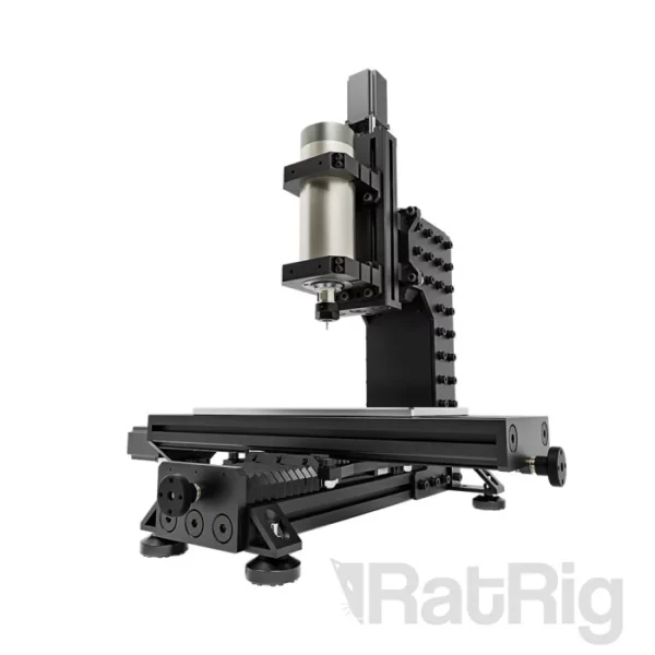 Rat Rig Mill CNC machine, black metal construction with silver spindle. Perfect for precision milling and fabrication.