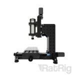Rat Rig Mill CNC machine, black frame with silver spindle, and perforated bed, ideal for precision milling projects.