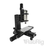 Rat Rig Mill CNC machine, black aluminum frame, with a silver spindle and perforated work surface.