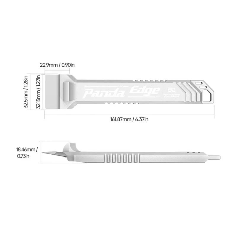 Panda Edge CNC Precision Machined Blade Scraper diagram shows dimensions for precision scraping applications