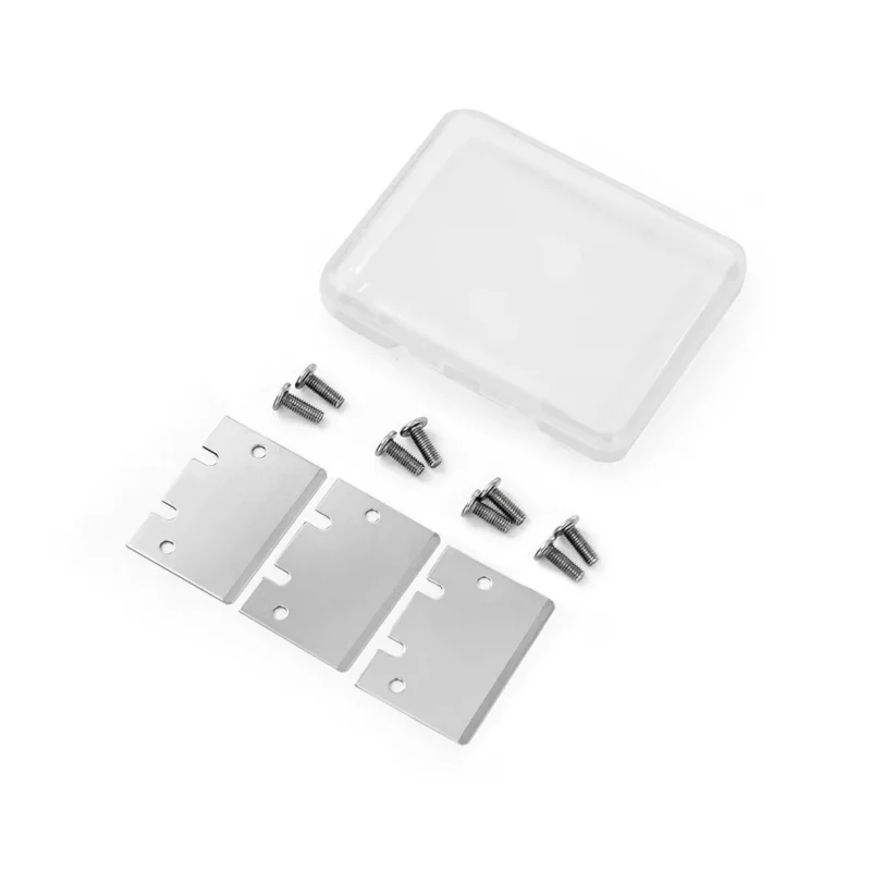 Panda Edge CNC Precision Machined Blade Scraper with blades and screws, stored in a clear plastic case