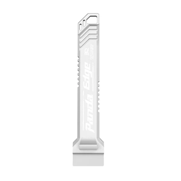 Panda Edge CNC Precision Machined Blade Scraper. Silver metal tool with blade for scraping.