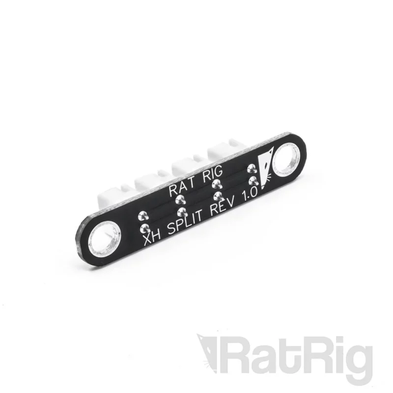 Rat Rig 3-to-1 XH Splitter PCB, 2 Pin. Black PCB with white connectors, ideal for 3D printer or CNC projects.
