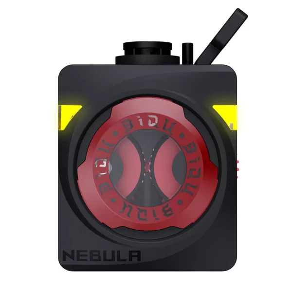 Nebula Dual Gear Extruder: Black 3D printer extruder with red accents and yellow indicator lights