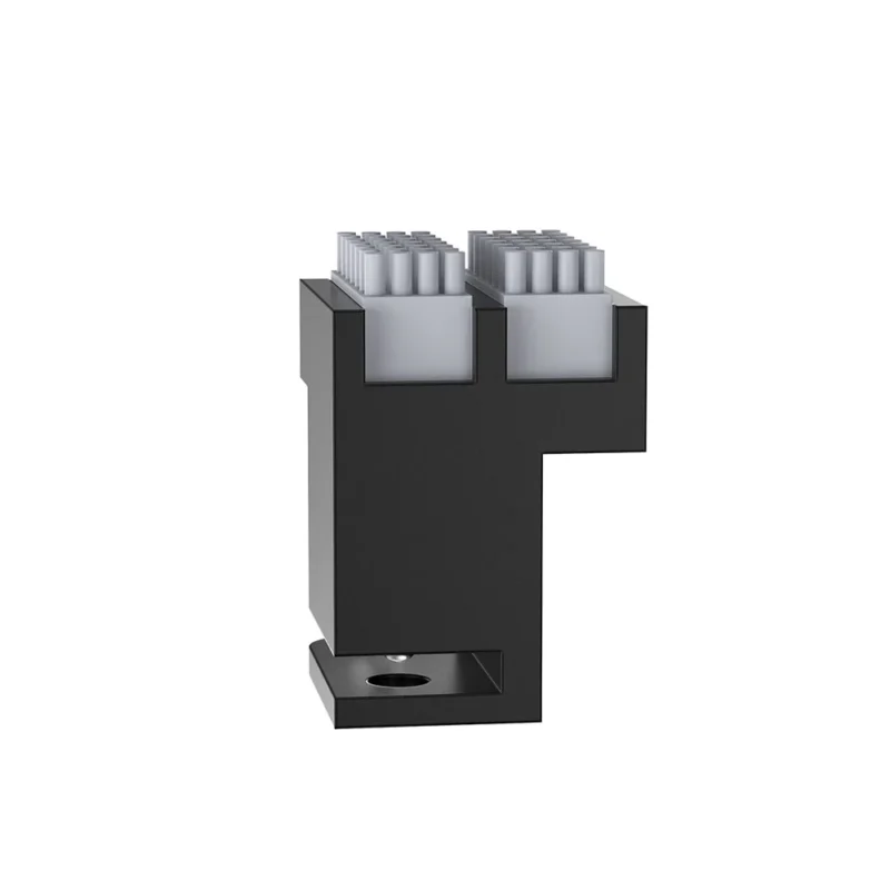 1990000094-Panda_Brush_PX_1000_3 Panda Brush PX Panda Purge Shield Nozzle Wiper, a black nozzle wiper with two cleaning sections and mounting base.