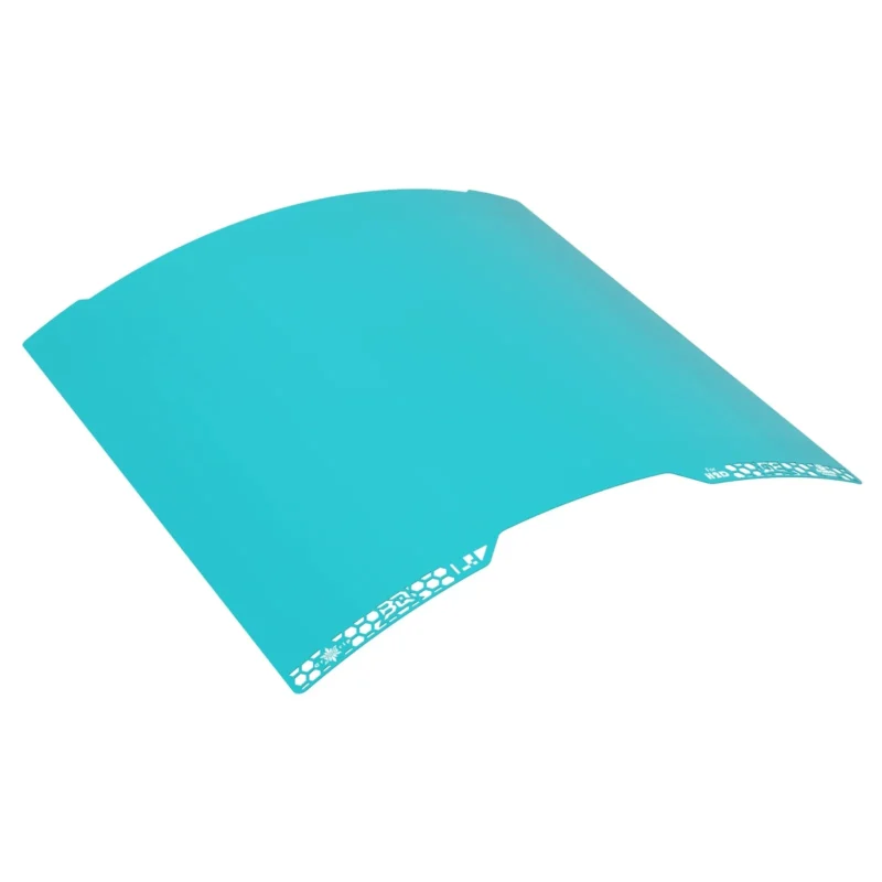 Panda BuildPlate CryoGrip Pro for Bambu H2D: Angled turquoise build plate with patterned edge for 3D printing.