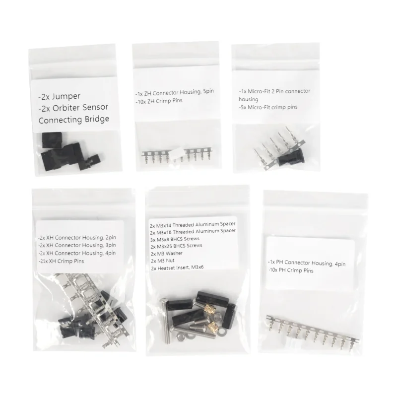 Orbitool O2S Toolboard component kit: Includes connectors, jumpers, screws, and spacers for electronics projects.