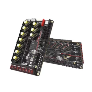 Two black Octopus 3D printer motherboards with numerous connectors and electronic components.