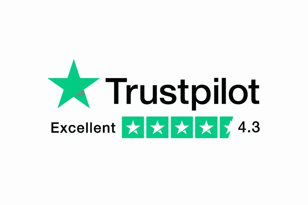 Trustpilot logo with "Excellent" rating and 4.3 stars, indicating positive customer reviews.
