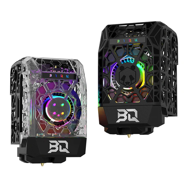 Panda_Jetpack_V2 2_08c83c66 535f 4f2c 9a93 B4c4e4d61aaa Panda Jetpack V2 hotends: clear and black, featuring RGB lighting and distinctive design.