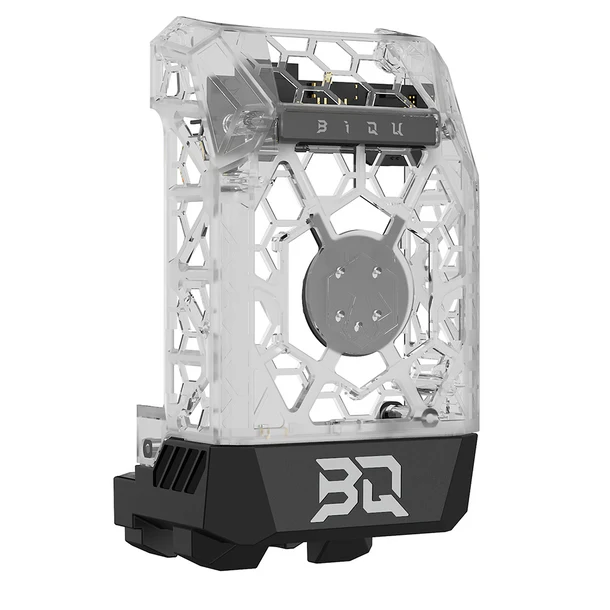 Panda_Jetpack_V2_ 05_019a71db 7c4d 47b4 Bb61 Cc184ea2a311 BIQU Panda Jetpack V2: Clear, modular 3D printer part cooling system with black accents and honeycomb design.