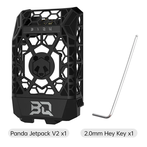 Panda_Jetpack_V2_ 07 Panda Jetpack V2 with 2.0mm hex key. Black casing with panda design and honeycomb pattern.