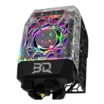 Panda_Jetpack_V2_ 09_eefec1aa 3adc 44f0 B618 86525191cbfa Panda Jetpack V2 3D printer extruder head with transparent case, geometric design, internal components, and RGB lighting.