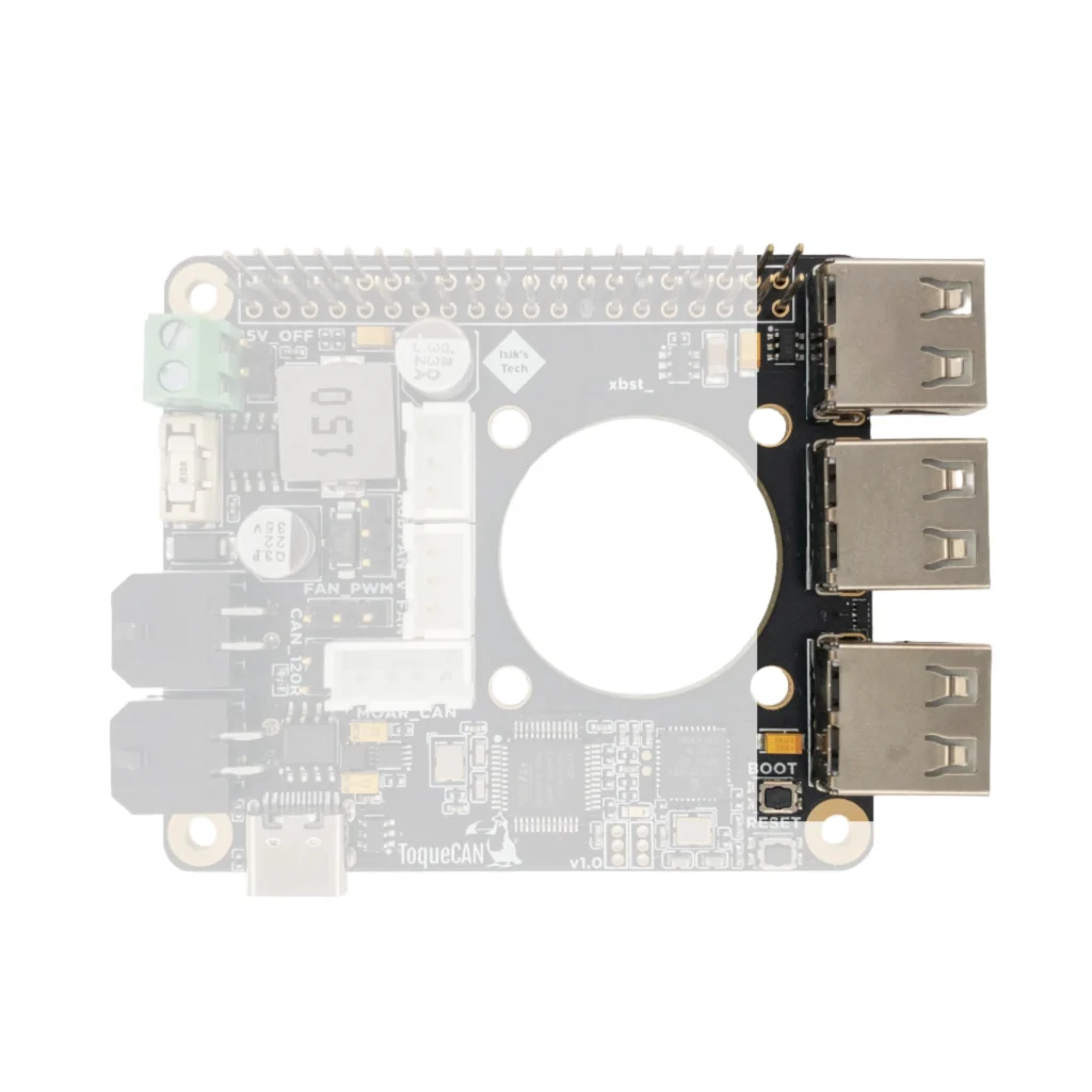 ToqueCAN board with triple USB ports for connectivity and expansion