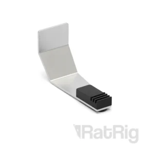 Rat Rig V-Core 4.0 Oozeguard: Silver metal bracket with black rubber foot for 3D printer.
