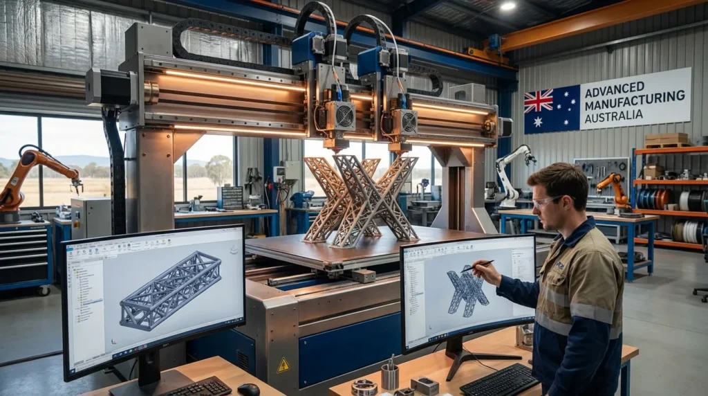 Advanced manufacturing in Australia: Engineer designs a metal truss structure with 3D printing technology.