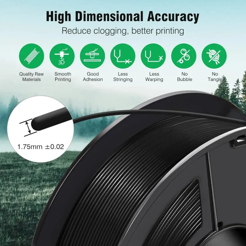 SUNLU ASA 1kg 1.75mm filament - Black: High dimensional accuracy, smooth printing, less stringing, warping, no bubbles or tangles.