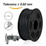 SUNLU PLA Carbon Fiber 1.75mm 3D printer filament, 1kg spool. Caliper shows 1.75mm diameter with ±0.02mm tolerance.