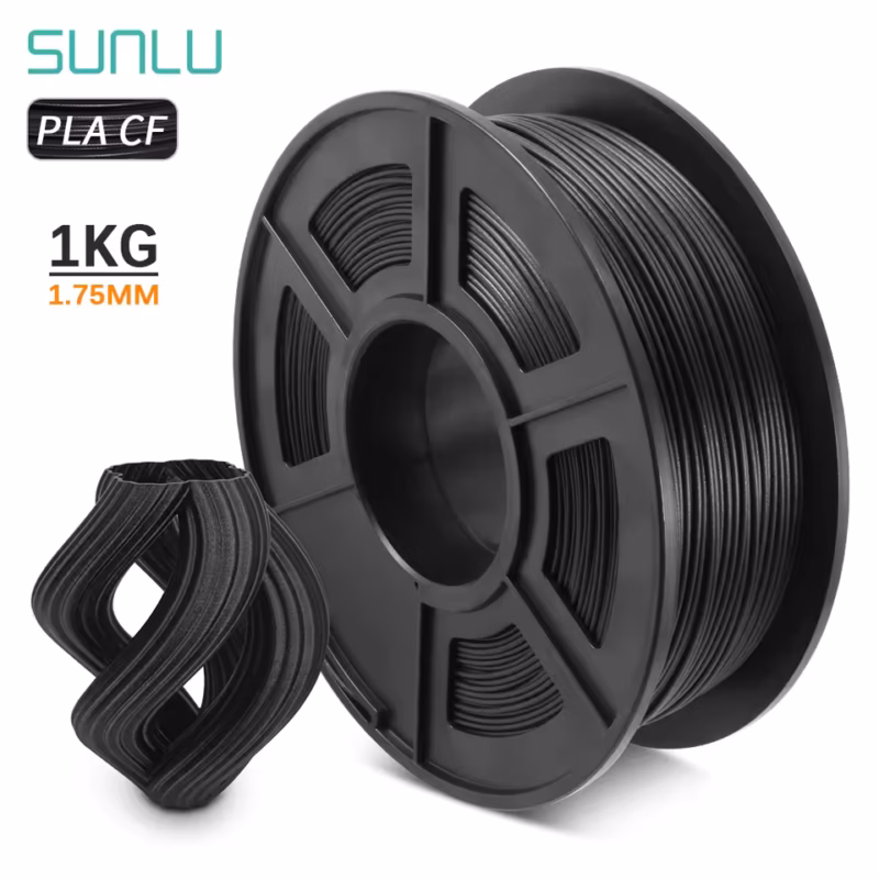 Sunlun Pla Carbon Fiber SUNLU PLA Carbon Fiber 1.75mm 1kg filament spool with printed model. Strong, durable 3D printing material.