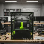 Rat Rig V-Core 4.1 Upgrade Kit: 3D printer printing a green spiral object on a desk with tools.