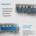 FLY E3 PRO Ultra Control Board: TMC2209*5 stepper motor driver with integrated heat sink for efficient cooling.