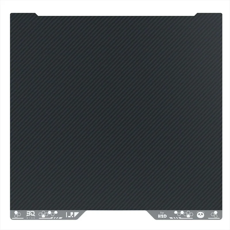 BIQU Panda Buildplate Designer PEO+PET: Textured black 3D printer build surface.