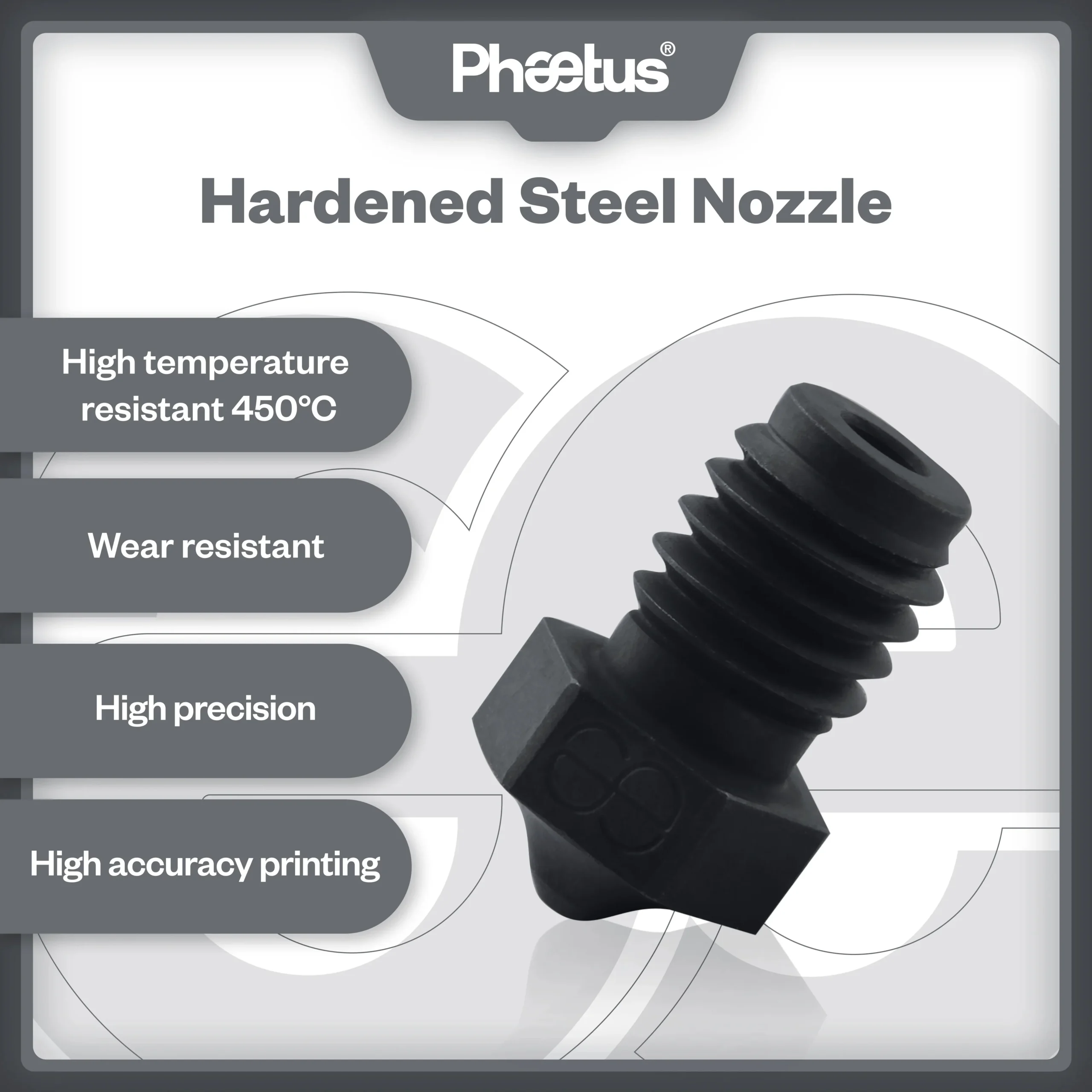 PS Hardened Steel Nozzle: High-temperature, wear-resistant 3D printer nozzle.
