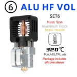 NF-Crazy Hotend: ALU HF VOL SET6 3D printer hotend with aluminum block, brass nozzle, and silicone sleeve, up to 320°C