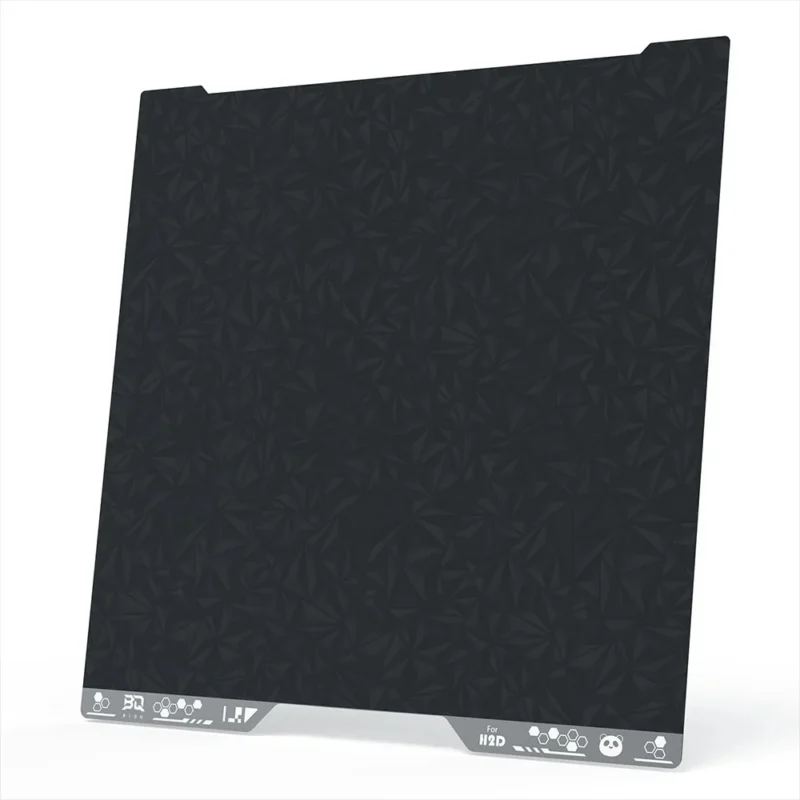 BIQU Panda Buildplate Designer PEO+PET, a textured black 3D printer build surface.