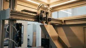 Industrial 3D printer creating a large-scale prototype.
