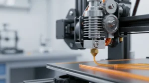 3D printer creating a plastic part, additive manufacturing in action