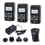 Panda Bamboo Feeder: Black electronic dispenser with power adapter and accessories