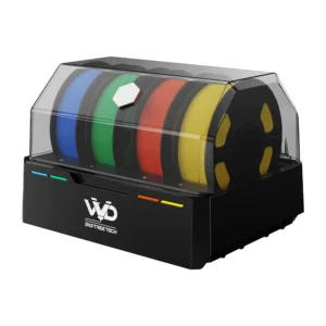 BIGTREETECH ViViD multi-color filament dryer box with multiple filament spools inside.