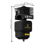 BIQU Panda Juicer HF hotend with "CAUTION HOT" text and dimensions