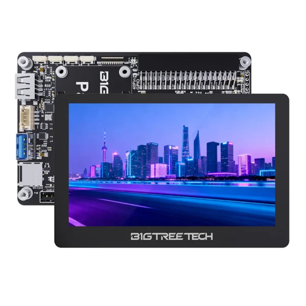 BIGTREE TECH PAD5 v2.0 5-inch touchscreen display with a circuit board and ports.