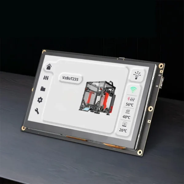 Mellow Klipper 7 inch WiScreen7 displaying 3D printer interface with temperatures